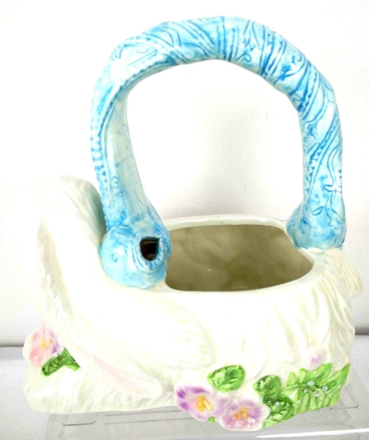 WCL China White Teal Bunny Rabbit Floral Basket Easter Candy Napkin Holder  LR