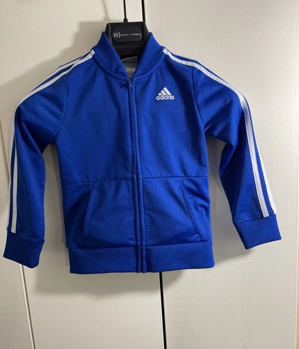 Adidas Youth Size 4T Blue Jacket, White Stripes and Logo