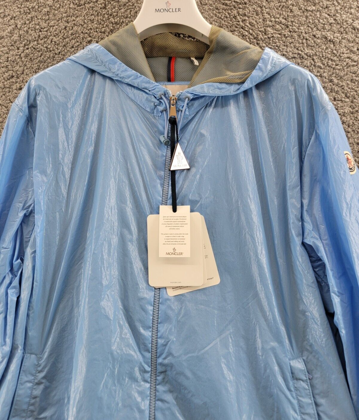 Pre-owned Moncler Hooded Wuisse Windbreaker Jacket Women's 5 Blue Front Zip Closure L/s