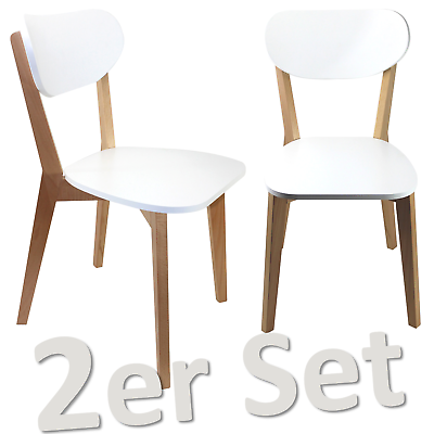 2er Set Küchenstuhl SKANDI Holz Buche, Lack Weiß Esszimmerstuhl Stuhl Massivholz
