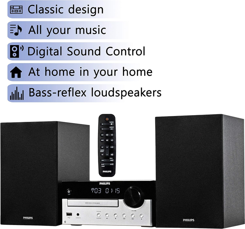 Bluetooth Stereo System for Home with CD Player, MP3, USB, Audio In, FM Radio, B
