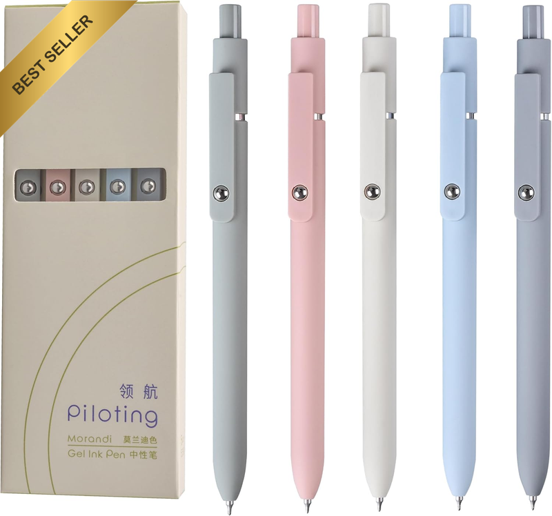 5 Pc Piloting Gel Pens 0.5mm Fine Point Quick Dry Morandi Cute Fancy Black Ink