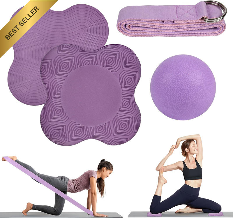 Yoga Kneeling Mat Set-Yoga Kneeling Mat-Fascia Ball-Stretching Strap-Suitable fo