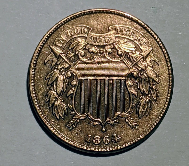 1864 Two Cent Piece BU Uncirculated Coin/ Cleaned