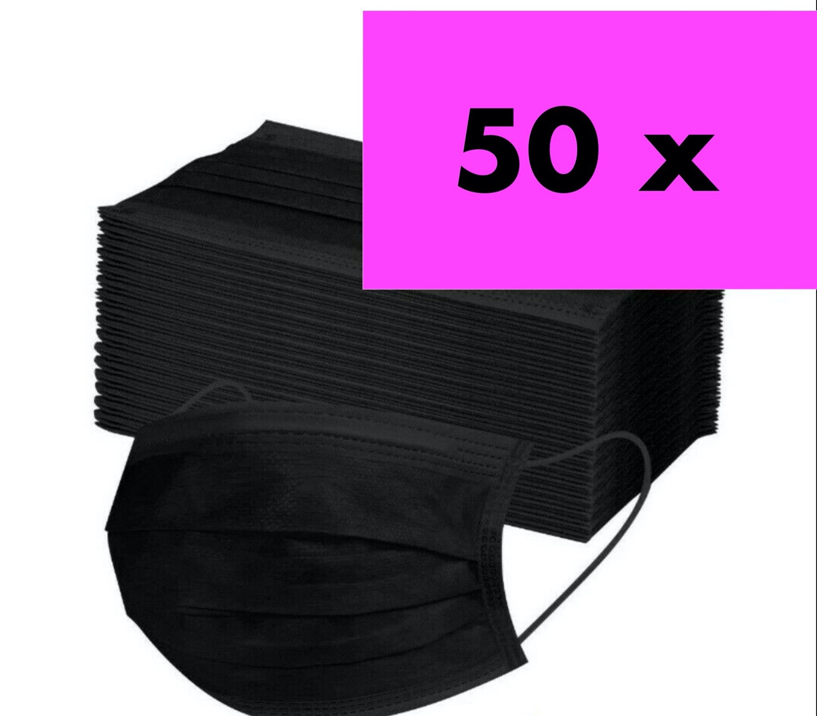 50 Stück Op Schutz-Masken Mundschutz-Masken 3 lagig Einwegmaske Schwarz-Maske