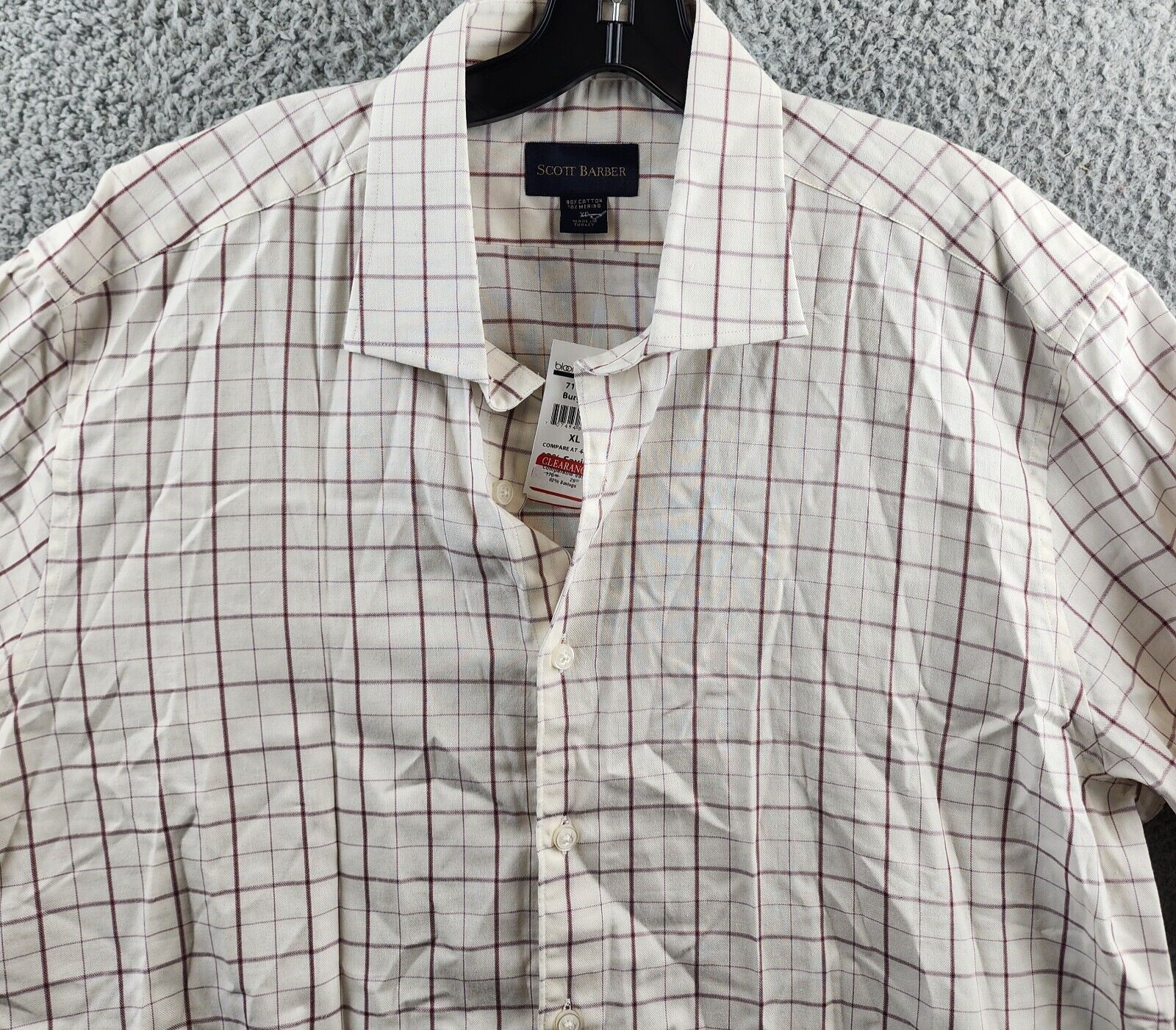 Scott Barber Check Wool Blend Button-Up Shirt Men's XL Beige/Burgundy Collared - Picture 3 of 16
