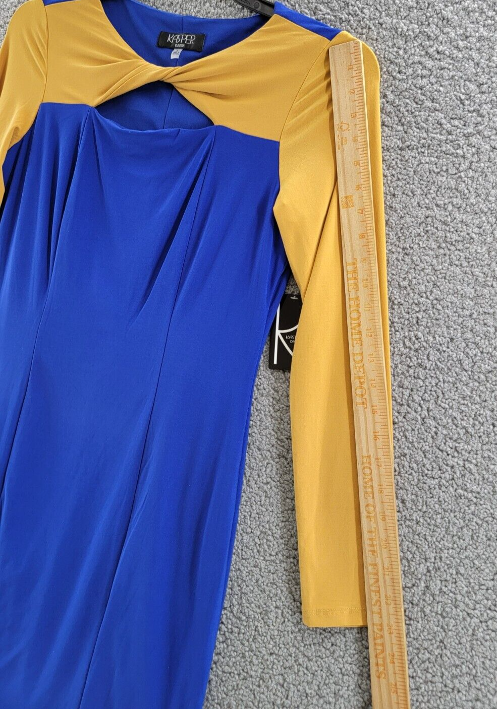 KASPER Colorblock Knot-Neck Sheath Dress Women's S Royal Blue/Gold Pullover L/S - Picture 4 of 12