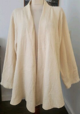 Vintage 70's French Quilted Kimono Fiber Art Jacket Handwoven Textile Cream 1X 