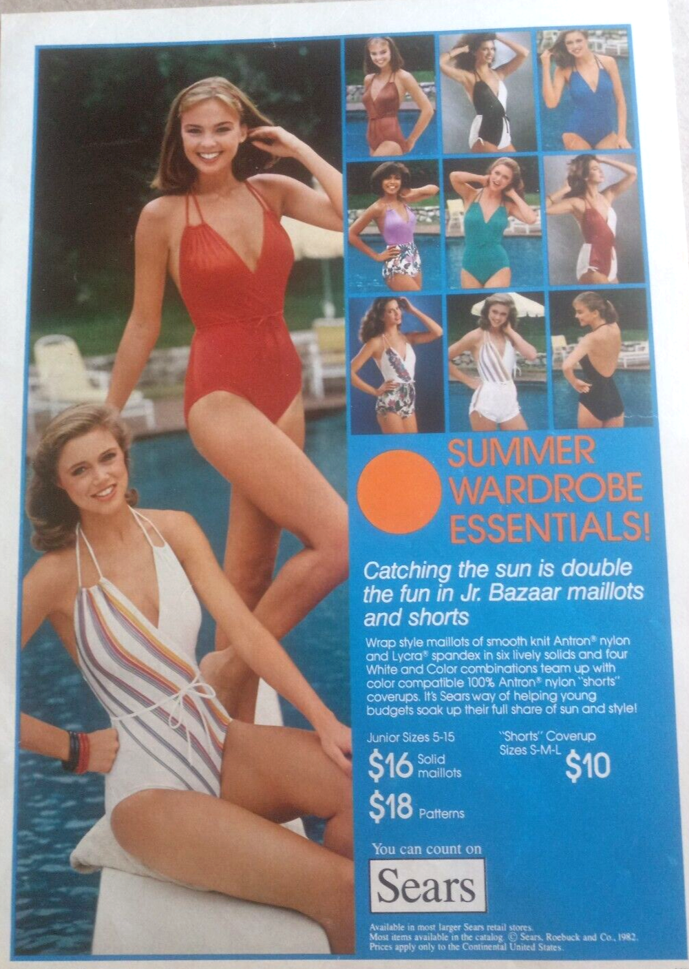 1982 print ad - Sears Junior Bazaar swimsuit GIRLS Jayne