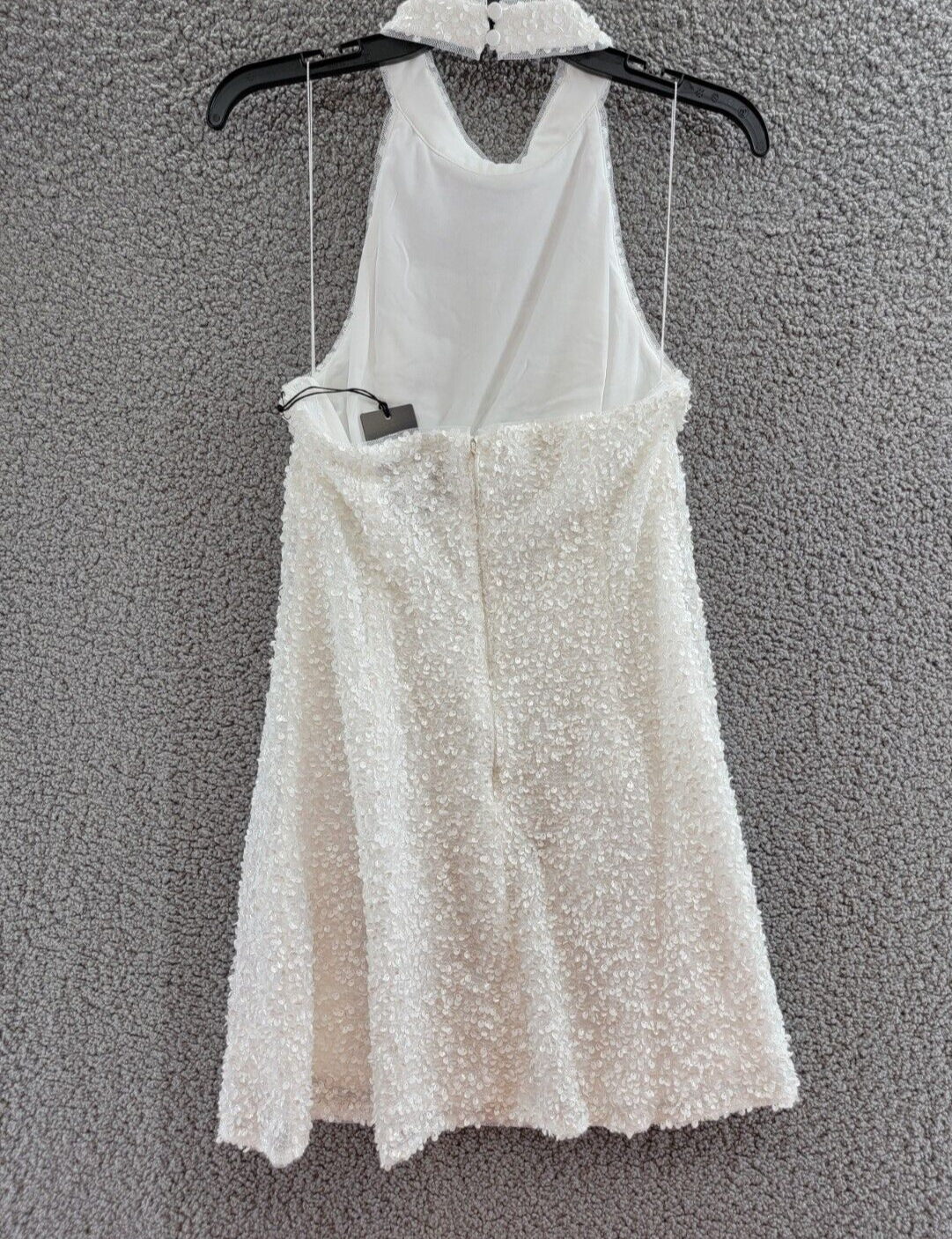 Liv Foster Sequin Halter Mini Dress Womens 10 Ivory Open Back Button Zip Closure - Picture 9 of 18
