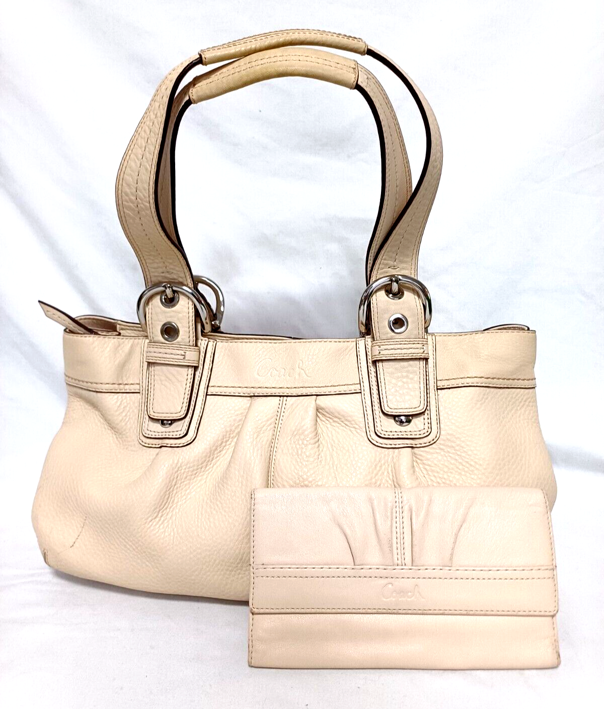 バッグ coach archive leather handbag soho y2k COACH SOHO PLEATED CREAM IVORY LEATHER Y2K TOTE SHOULDER