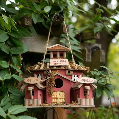 Finch Valley Winery Wood Birdhouse Country Patio Garden Bird Shelter Nest 10'' H