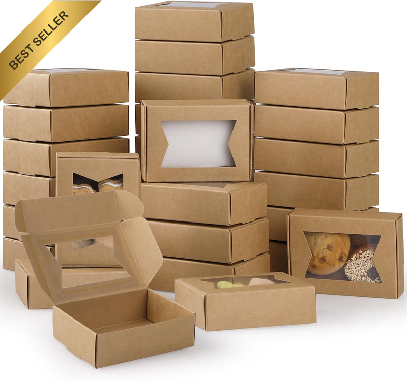 40PCS Mini Kraft Paper Boxes, Soap Gift Box with Clear Windows 9.7*7*3CM Small B