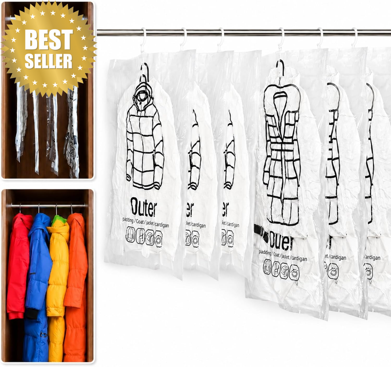 6 Pack Hanging Vacuum Storage Bags, 360° Rotating Hangers, 3×67X90Cm & 3×67X110C