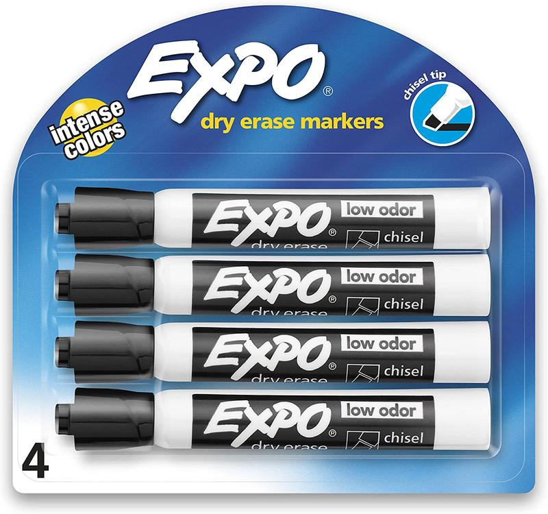 Expo Low-Odor Dry Erase Markers, Chisel Tip, Black, 4-Count NEW & FREE SHIPPING