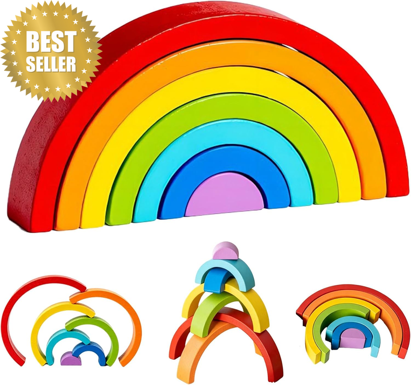 Wooden Rainbow Stacking Toys,Wooden Toys,Rainbow Building Blocks Age 15+