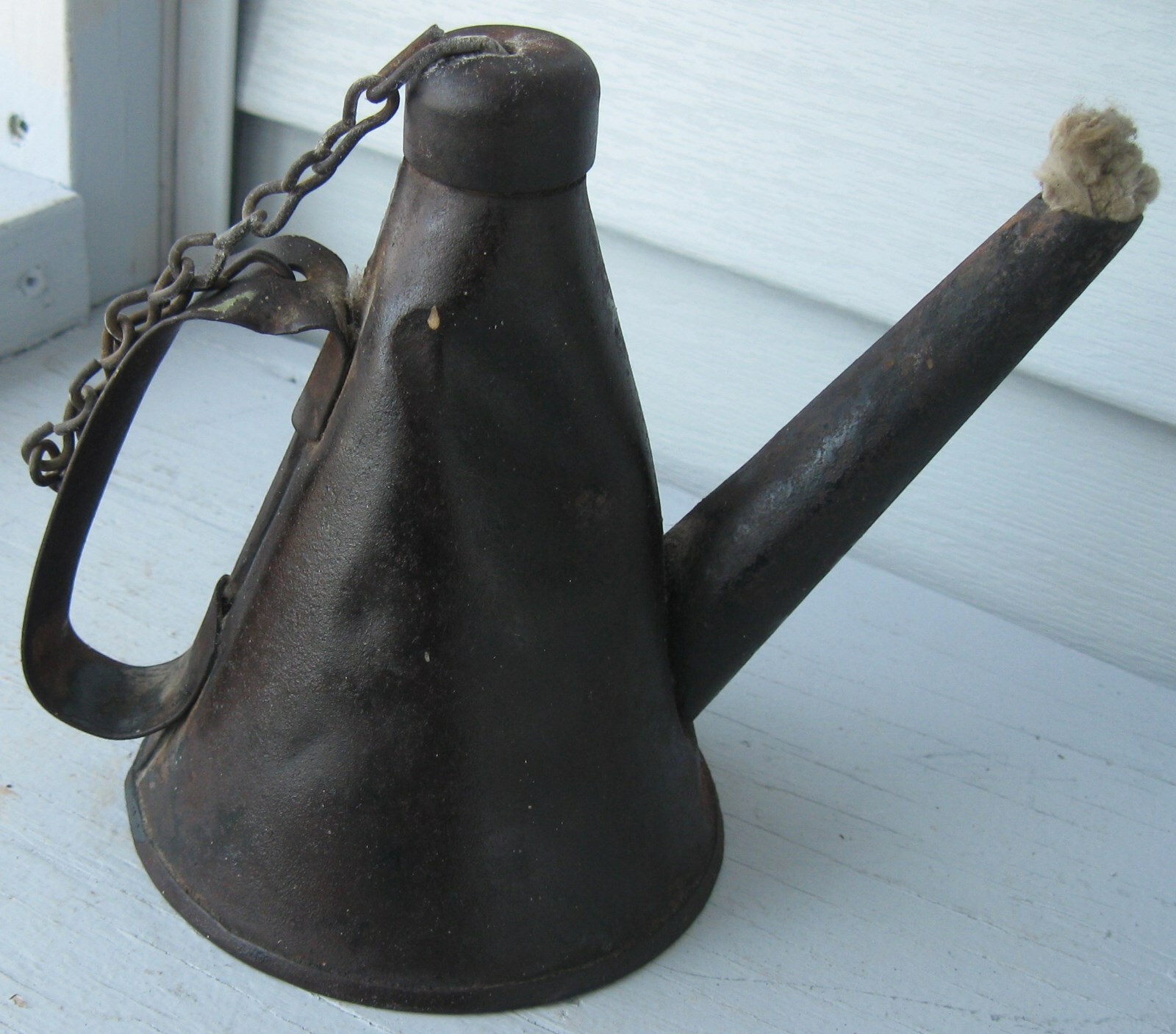 ANTIQUE PITTSBURG PA GEM MFG CO. TEAPOT MINORS LAMP OIL WICK&CHAIN SIGNED BOTTOM