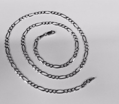 Pre-owned Tex 14k White Gold 22" Mens Solid Figaro Curb Link Chain/necklace 3.8 Mm 11 Grams In No Stone