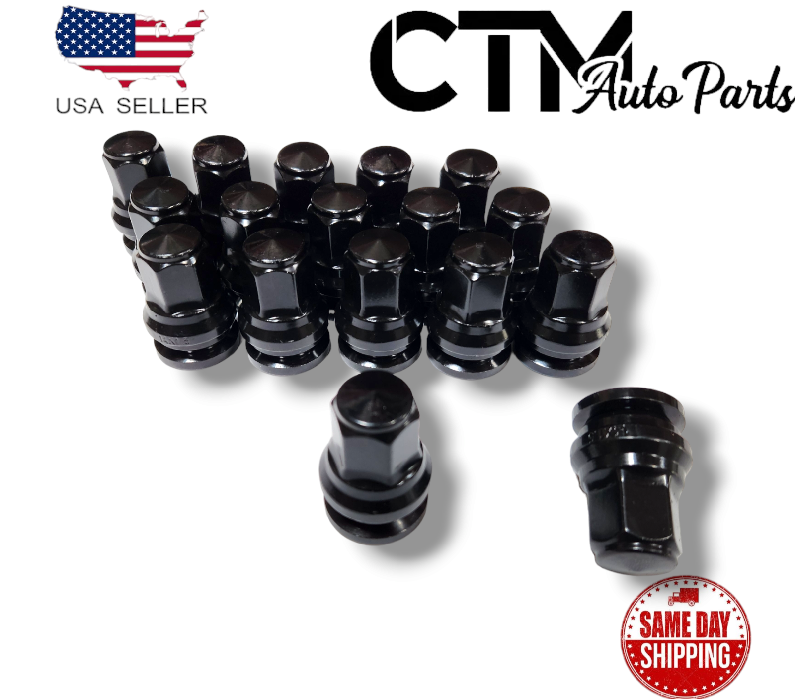 32x Ford OEM Factory Black 14x1.5 Flat Seat Lug Nut Fit F250 F350 Super Duty