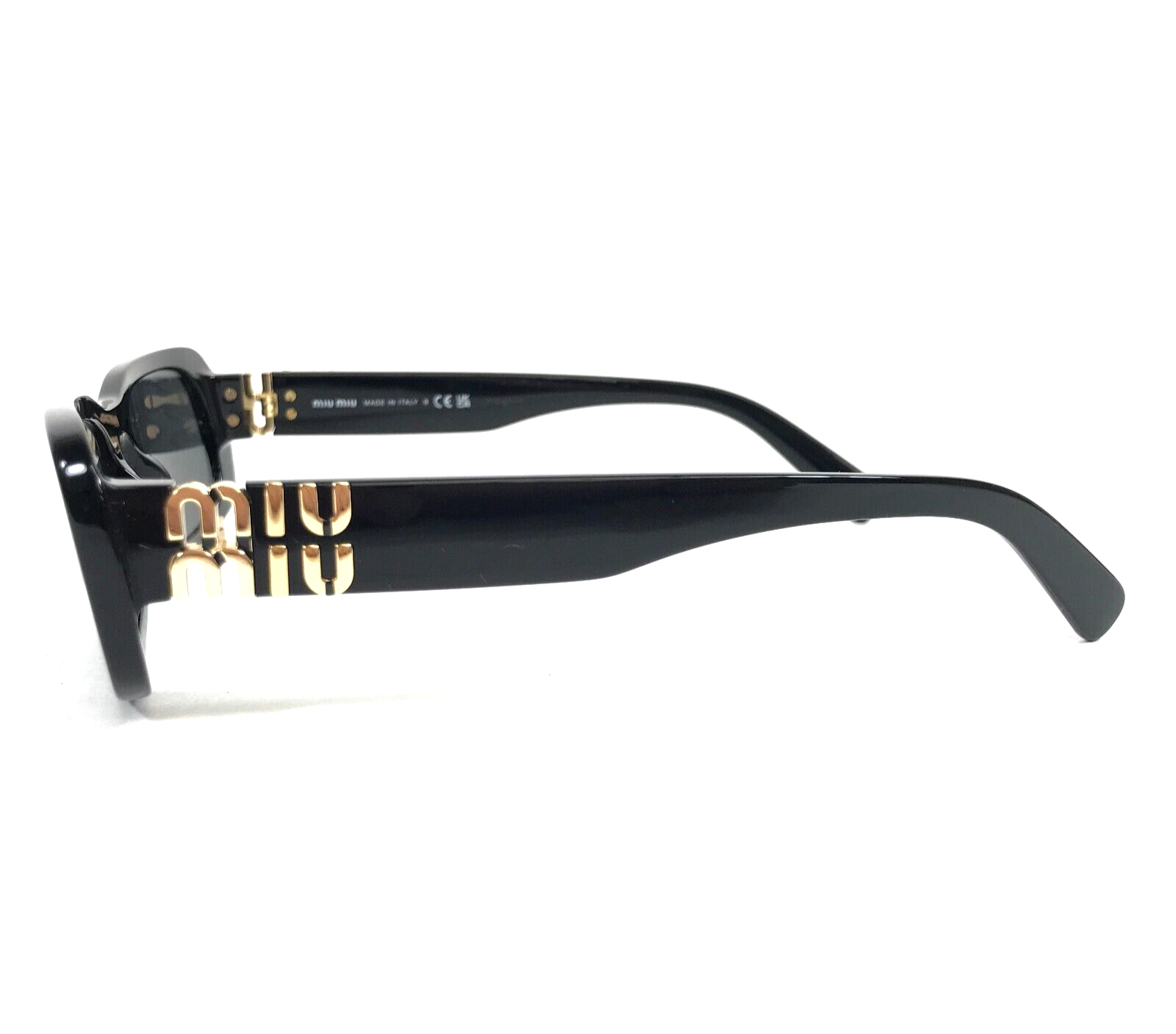 Pre-owned Miu Miu Sunglasses Smu08z 1ab-5s0 Polished Black Rectangle With Dark Grey Lenses In Gray