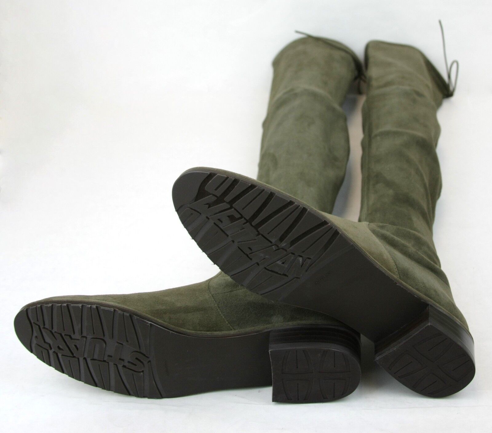 Pre-owned Stuart Weitzman $798  Lowland Loden Green Suede Over The Knee Boot