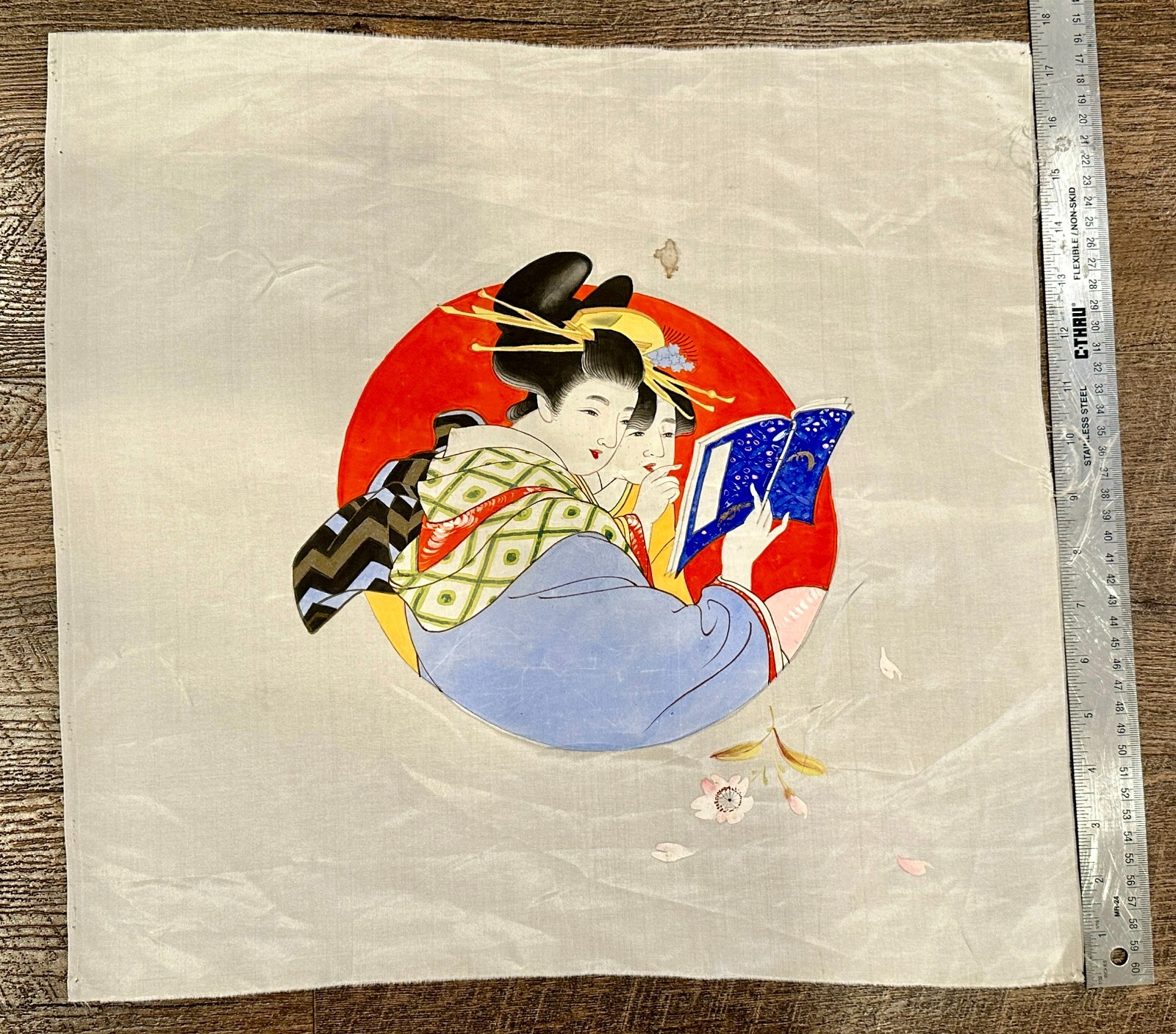 Pre WW II Antique Japanese Silk Scarf Tapestry (from Kyoto