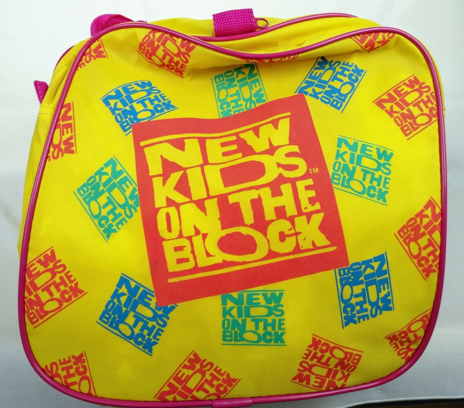1990 New Kids on the Block Gym Duffel Bag Neon Yellow Pink Graphic Vintage