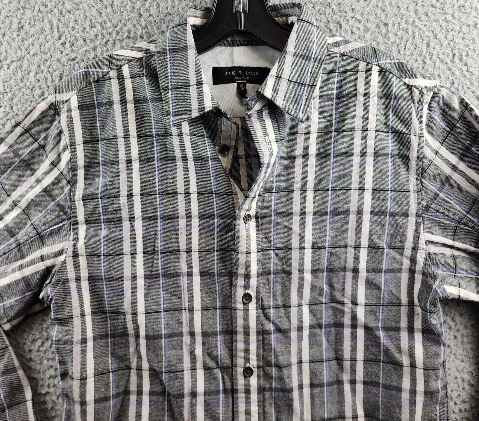 rag & bone Fit 2 Engineered Donegal Relaxed Fit Button Up Men's XS Gray Plaid - Picture 4 of 14