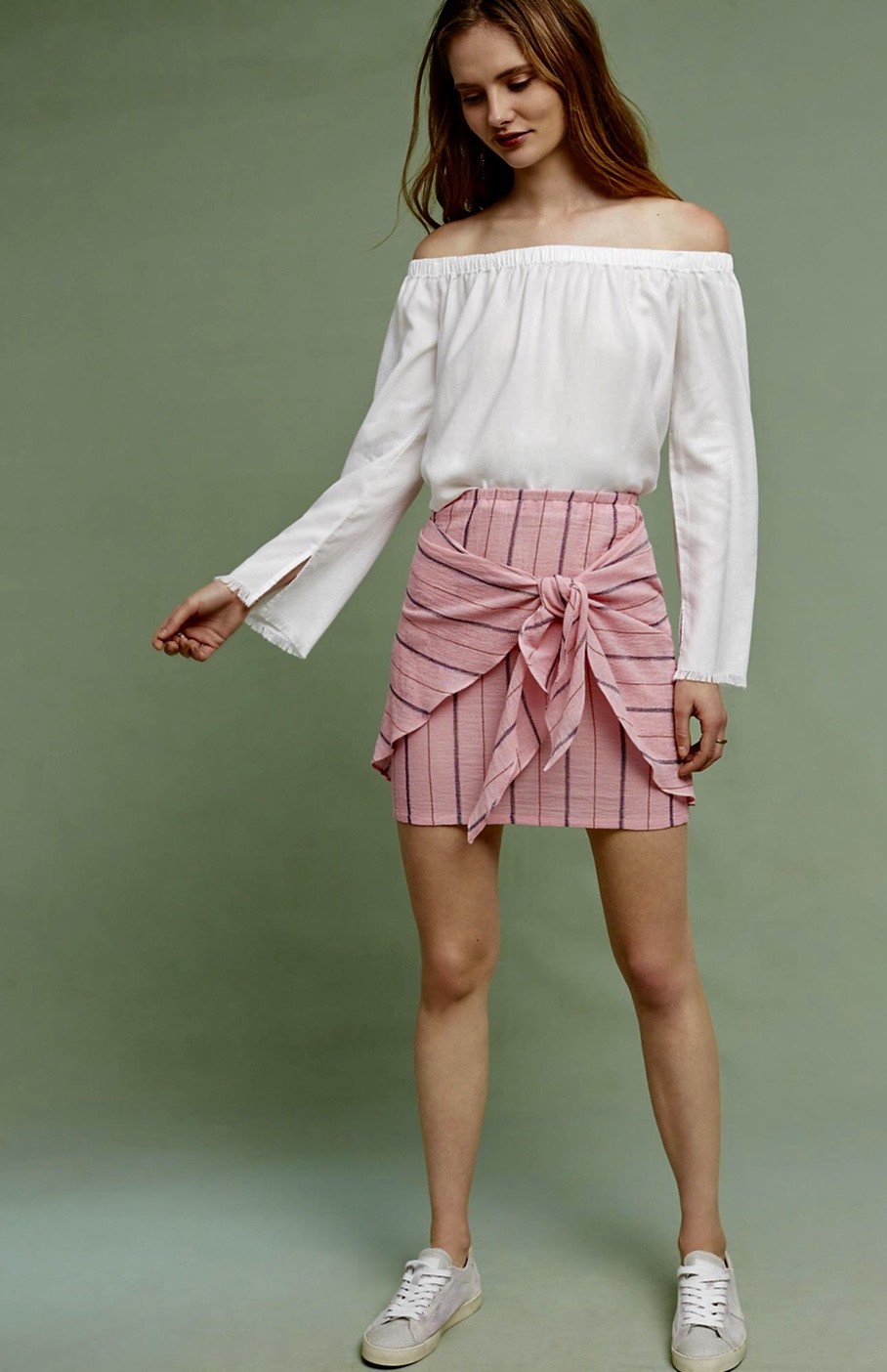 Розовая мини-юбка Anthropologie с завязкой спереди Gauzy Met Stipe S NWT
