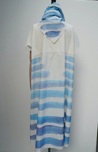 Pre-owned Toogood The Fisherwoman Hand Painted Cotton Dress — Breton Limited Edition Xl In Blue/ivory