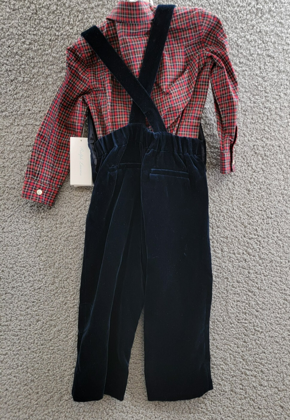 Ralph Lauren Plaid Shirt & Velvet Overall Set Baby Boys' 18M Navy Multi Snap L/S - Picture 12 of 19