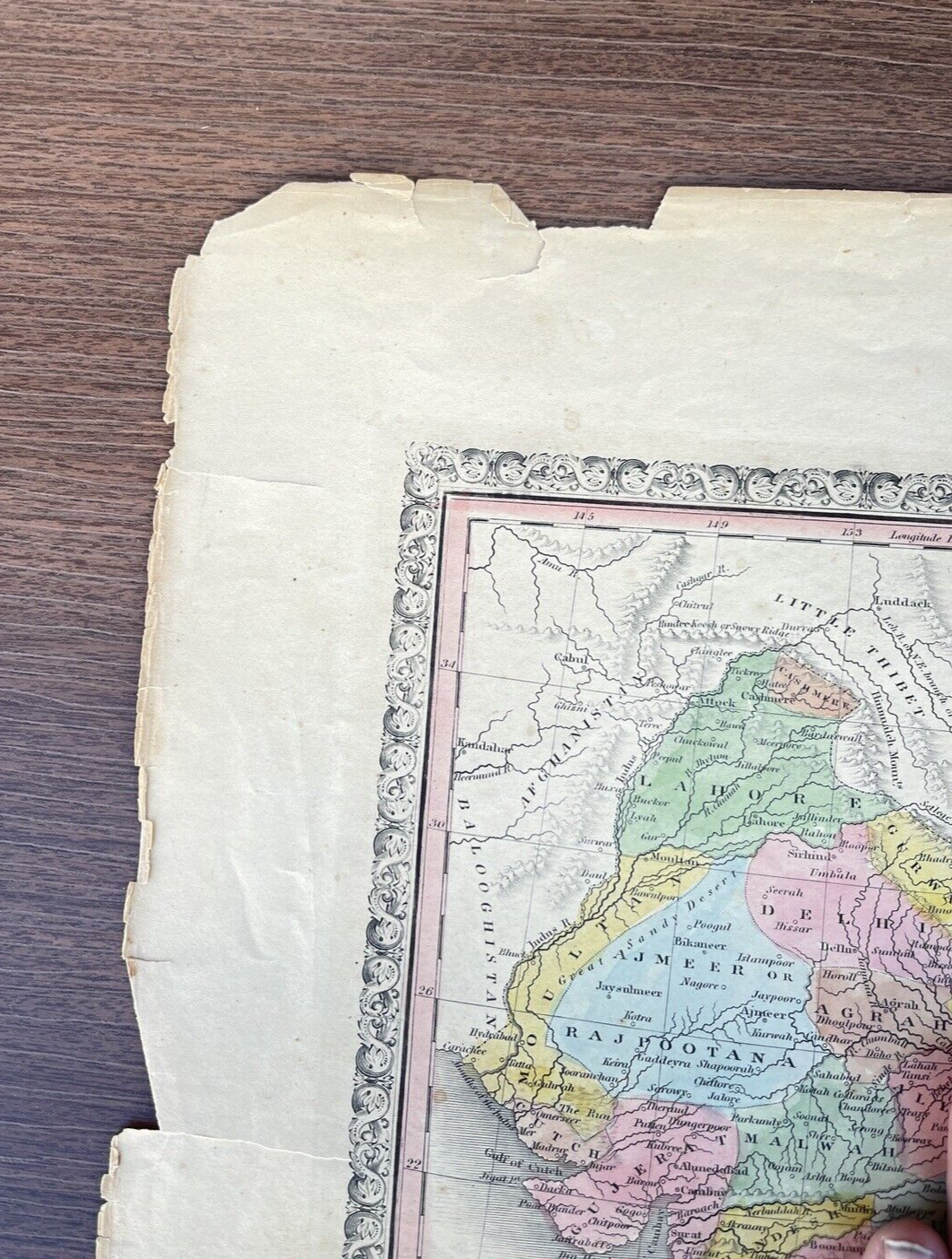 Antique 1846 Map 15.5"x 13" by H.S. Tanner Hindoostan India Hindustan