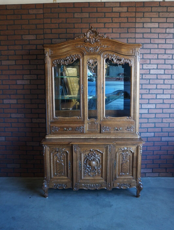Antique French China Hutch ~ Carved French Oak Buffet Cabinet