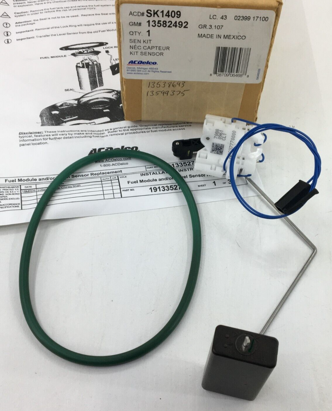 GENUINE GM 13538693 GMC OEM ACDELCO SK1409 FUEL LEVEL SENSOR