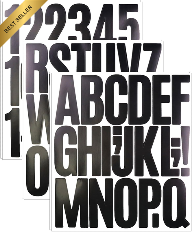 Vinyl Letter Number Stickers, 6 Sheets, 7.6 Cm Black Alphabet, Self-Adhesive for