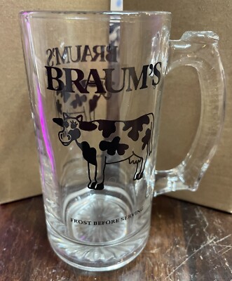 Vintage Braum s Dairy Stores Frost Before Serving Clear Glass Mug Advertising