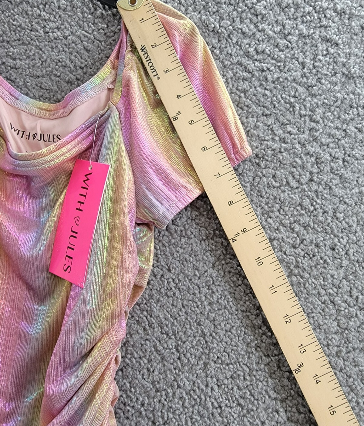 With Jules Ruched Square-Neck Mesh Dress Big Girl XL Multi Short Sleeve Pullover - Picture 5 of 16