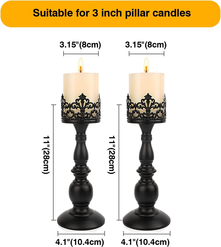Candle Holders for Pillar Candles Gothic Matte Black Vintage Tall Candle Holders