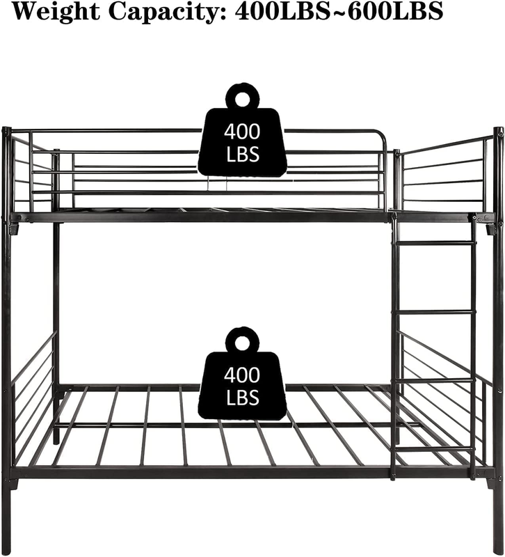 Upgraded Twin over Twin Bunk Bed Frame, 400LBS~600LBS Weight Capacity Heavy Duty