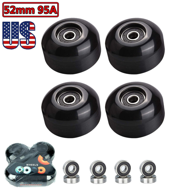 4x Street Skateboard Wheels PU 52mm 95A Black Hard Wheel & 8x ABEC-9 Bearings US