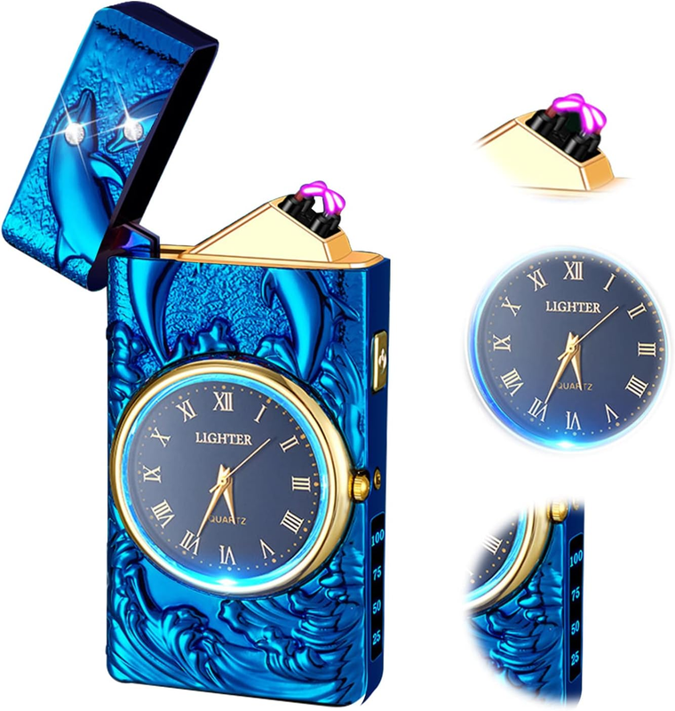 Electric Arc Flameless Plasma Lighters Rechargeable Clock