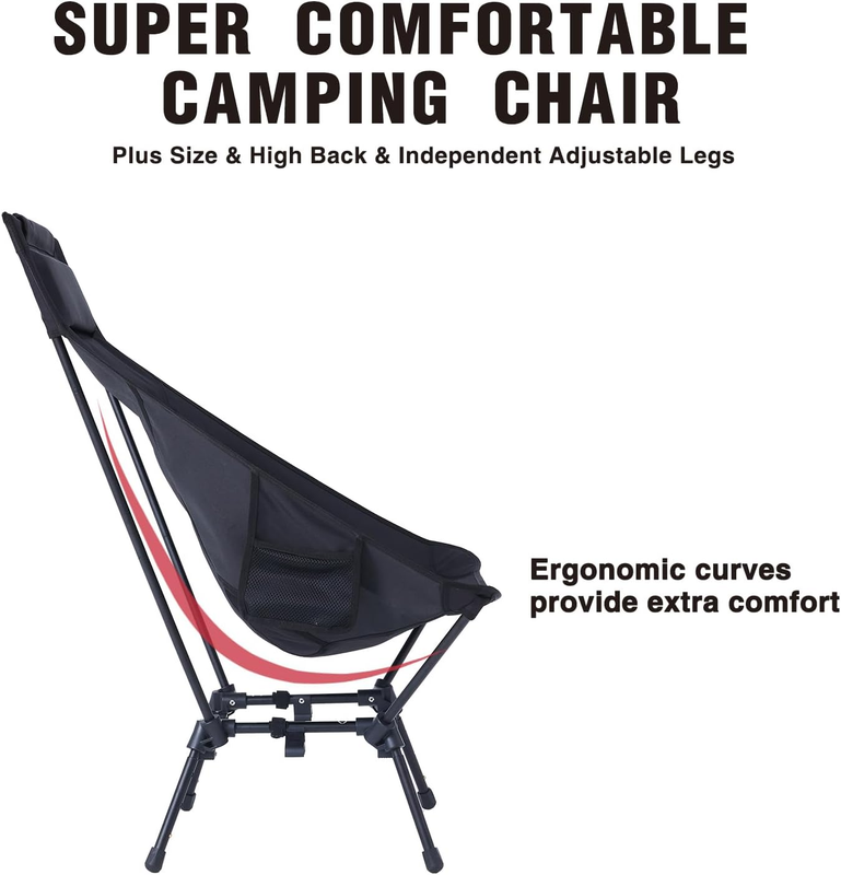 Camping Chairs for Adults, Adjustable Oversize Beach Chair Lawn Chair with High
