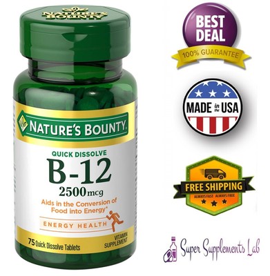 VITAMIN B12 Cyanocobalamin 2500 mcg 75 Tablets Fast Dissolve Nervous...