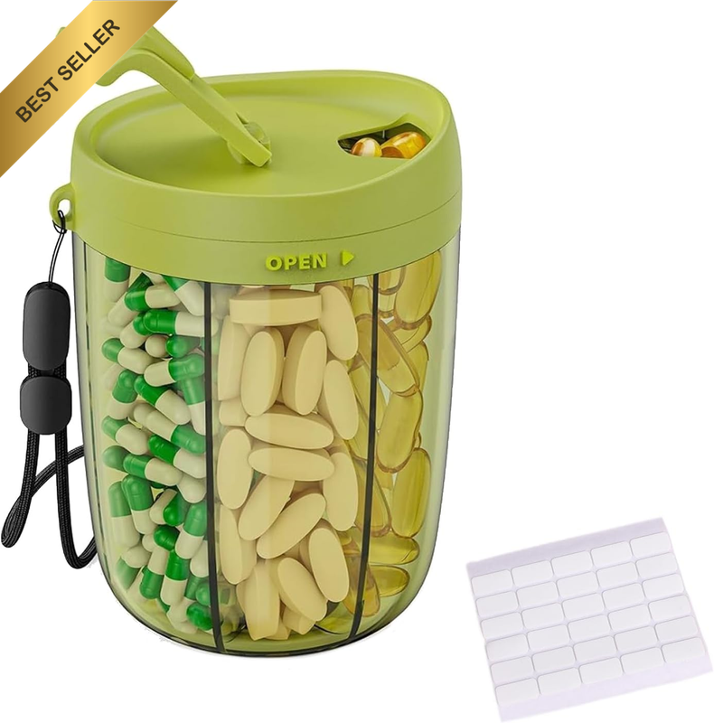 Large Supplement Organizer Bottle, with 6 Large Compartments, BPA Free Travel Pi
