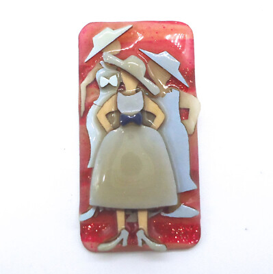 Women Pins By Lucinda Acrylic 3D Three Ladies Wearing Hats Brooch
