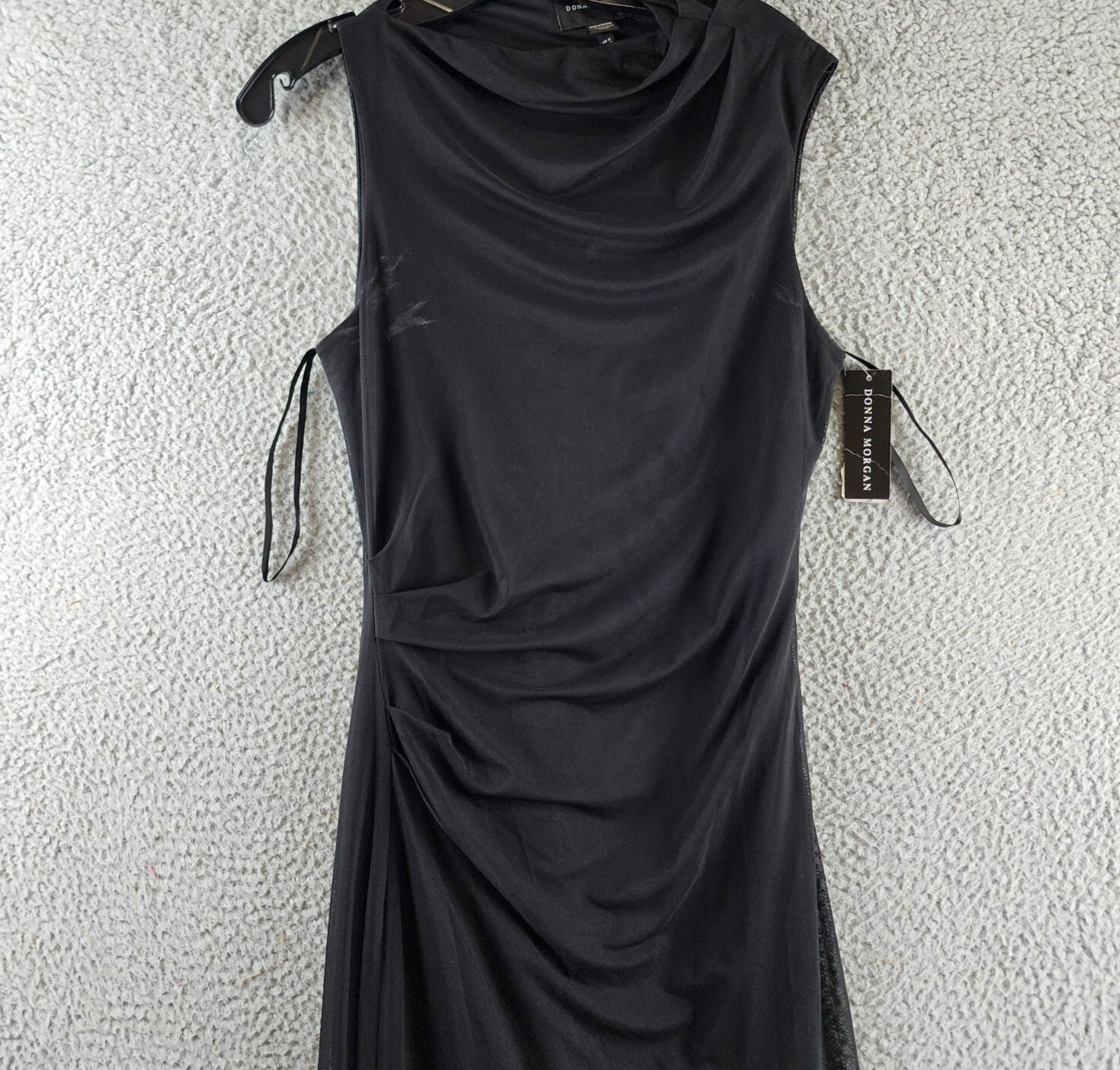 Donna Morgan Asymmetric Neck Side Pleat Maxi Dress Women's 8 Black Side Zipped - Picture 4 of 18