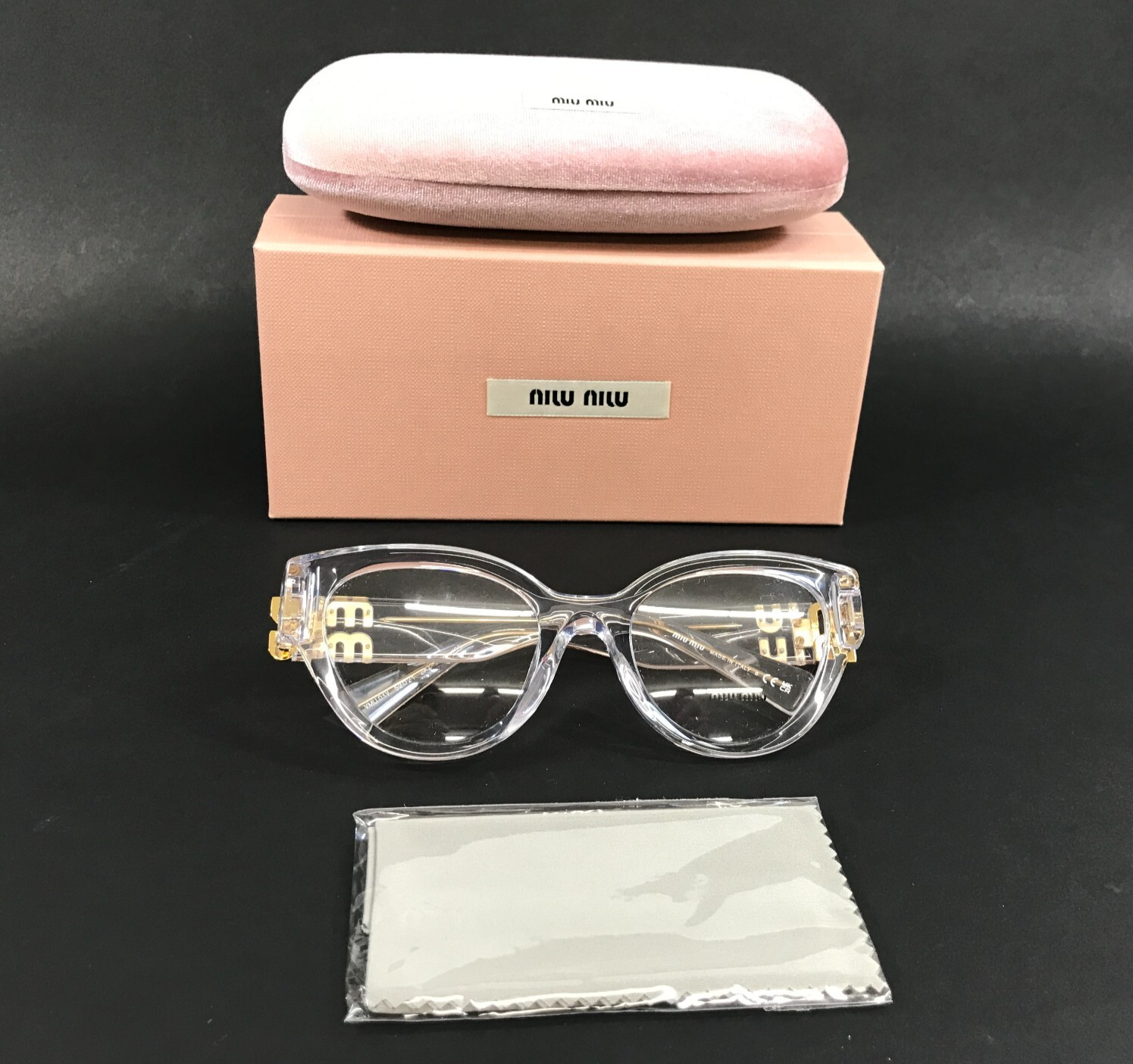 Miu Miu Eyeglasses Frames VMU01V 2AZ-1O1 Clear Gold Cat Eye