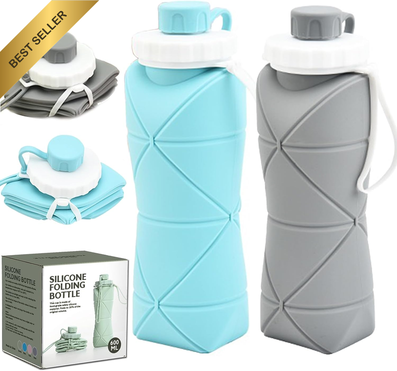 (2 Pack)  Collapsible Water Bottle for Travel Essentials