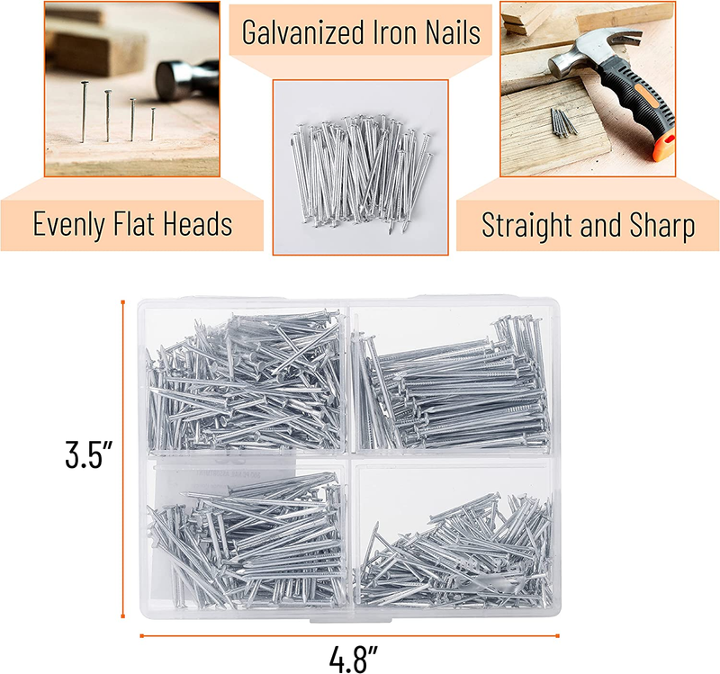 - Nail Assortment Kit, 600 Pcs, 4 Sizes, Silver, Small Nails for Hanging Picture