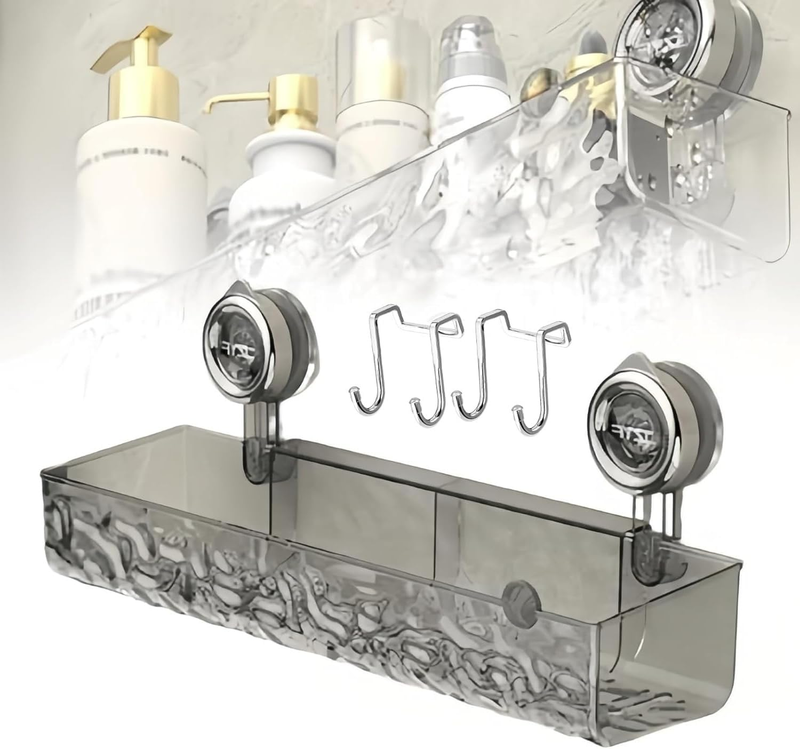 Bathroom Corrugated Suction Cup Storage Holder, Drill-Free Suction Organizer wit